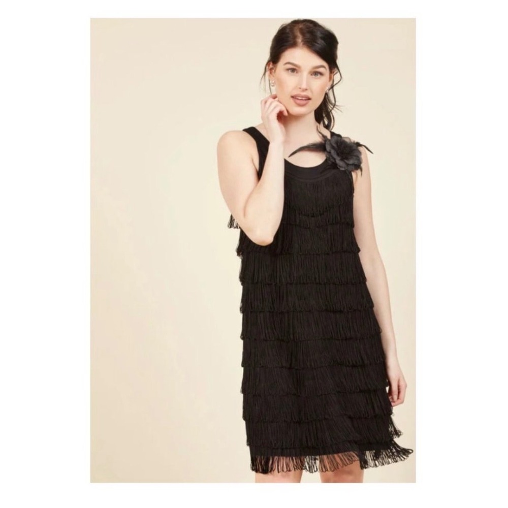 Hell‎ Bunny Fringe Dress Womens Size 20 Black Tiered 1920s Flapper Gatsby Style